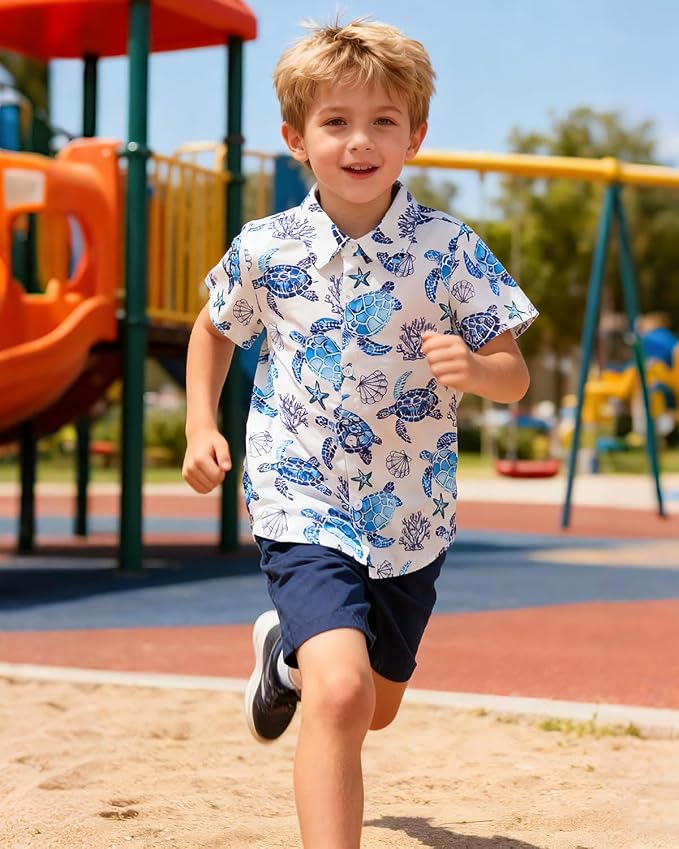 Enlifety 2-10T Kids Hawaiian Shirt Boys Short Sleeve Button Down Shirts Hawaii Summer Casual Blouse