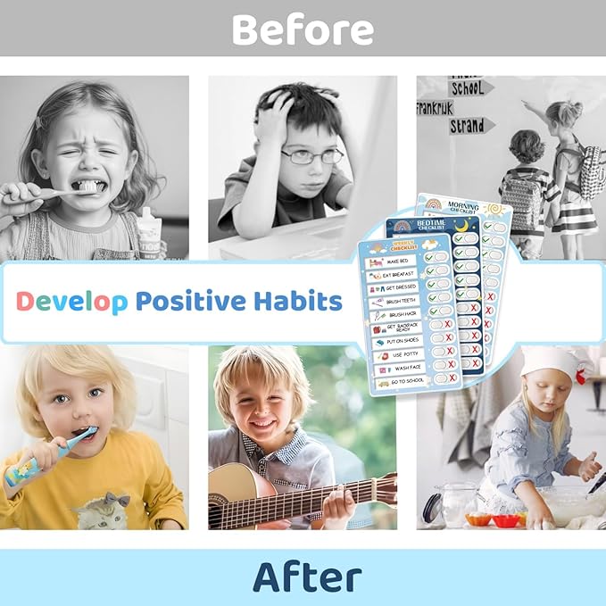 3 in 1 Bedtime/Morning/Weekly Routine Chart for Kids, Magnetic Chore Chart for Kid, Visual Schedule for Kid Toddlers Schedule Board for Home