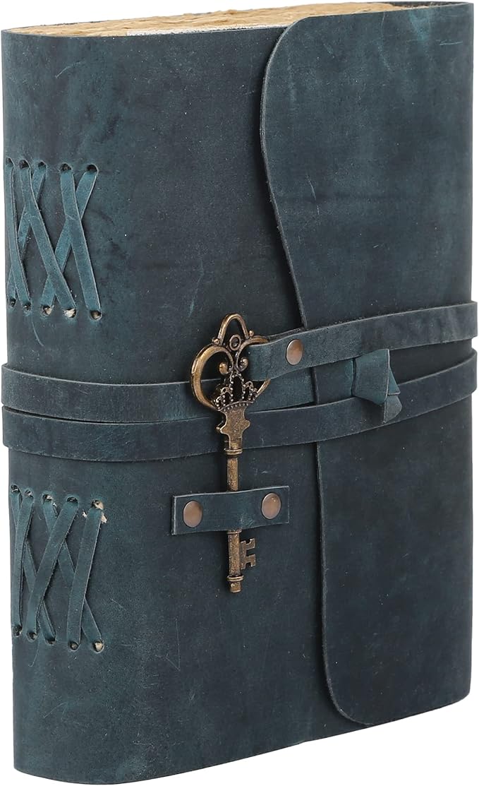 Leather Journal with Deckle Edge Paper 8x6 inch and Vintage Key | Handmade Writing Notebook Diary | Bound Daily Notepad for Men & Women Medium, Sketch/Writing pad for Artists