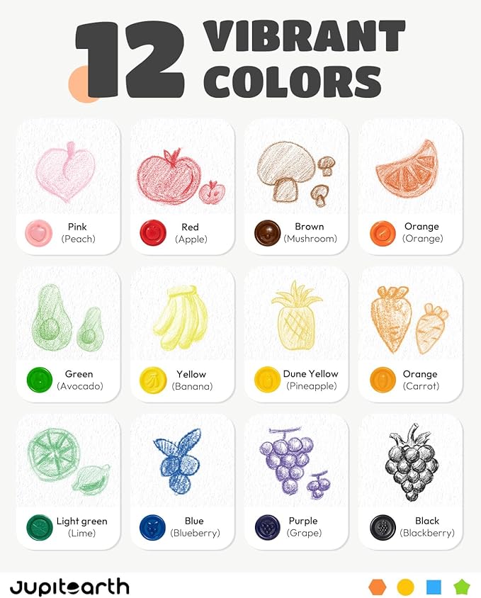 JUPITEARTH 12 Colors Egg Crayons for Toddlers 1-3, Palm-Grasp Non Toxic Jumbo Washable Crayons for Kids, Fat Brain Toys for Preschool Art Supplies and Perfect Easter Gifts for Boys and Girls