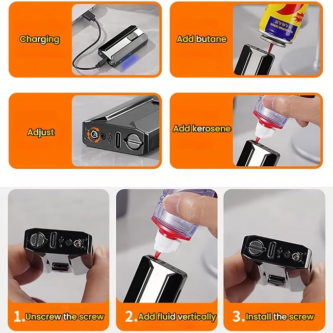 Smart Dual-Fuel Dual-Flame Lighter, Windproof Red Butane Torch & Kerosene Soft Flame, Arc Induction Ignition, Multiple Ignition Modes, Refillable & Rechargeable Lighters (Fuel Not Included)