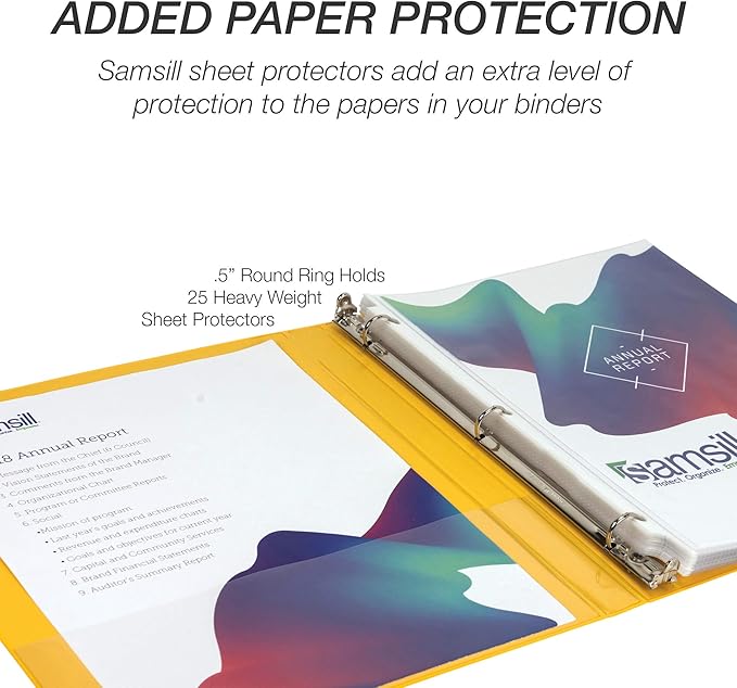 Samsill 1.5 Inch 3 Ring Binders, Economy Round Ring, Clear View Cover, 325 Sheet Capacity - for School, Home, Office - Yellow, 12 Pack