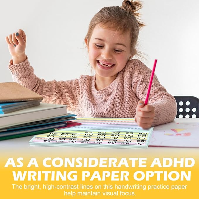 50 Sheets Horizontal Handwriting Paper Raised Line Paper Wide Ruled 0.5 Inch Kindergarten Writing Paper with Lines 8.5"x 11" Colored ADHD Writing Practice for Kids Learning Multi Sensory Dysgraphia