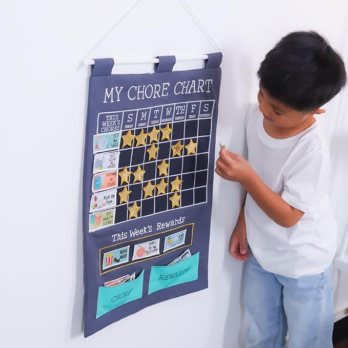 The Peanutshell Learning Calendar Wall Chart - Homeschool Supplies, Interactive Pocket Chart for Toddlers & Kids - Preschool Learning Activity Board, Circle Time Board for Classroom - My First Chore