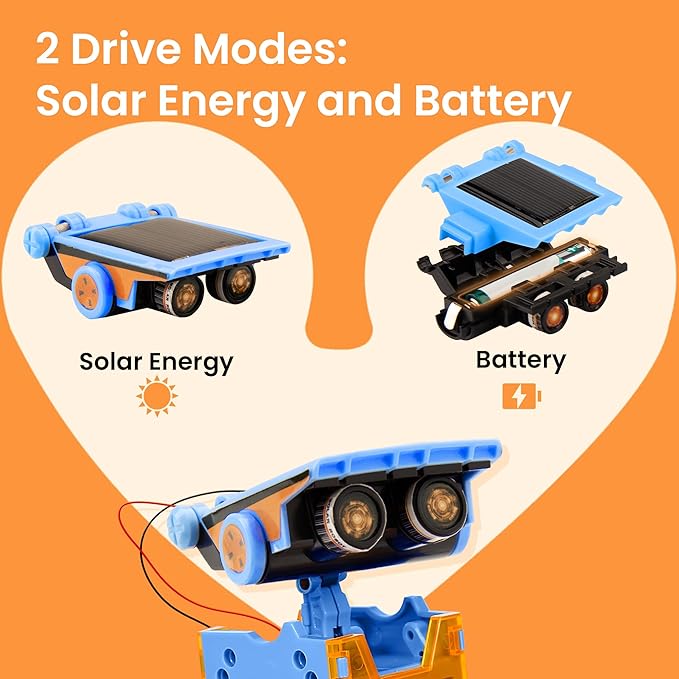 Sillbird Solar Building Robot Kit STEM Gift for Boys Aged 8-13, DIY Science Educational Toys for Kids Teens Birthday, 12-in-1 Solar or Battery Powered Robotic Set with 196 Pieces