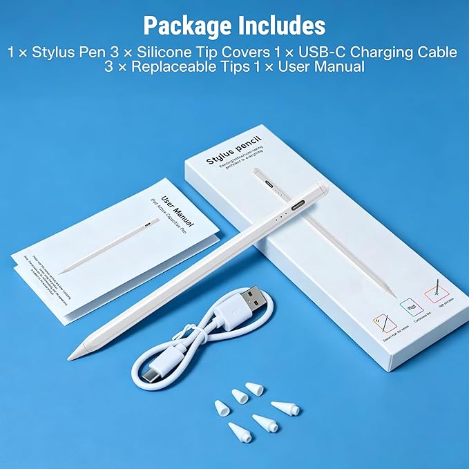 Stylus Pen for iPad 2018-2026, 2X Fast Charge Active Pencil with Tilt Sensitivity & Palm Rejection, iPad 11/10/9/8/7/6/A16, Air M4/M3/M2, Pro M5/M4, Mini 7/6/5 (White)