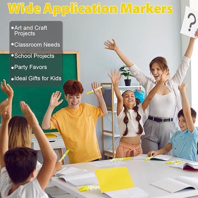 36 Pcs Yellow Washable Markers Bulk Coloring Broad Line Markers for Kids Conical Tip Drawing Pen for Christmas, School Supplies, Travel Art Baby Shower Gender Reveal Party Supplies, Ages 6+