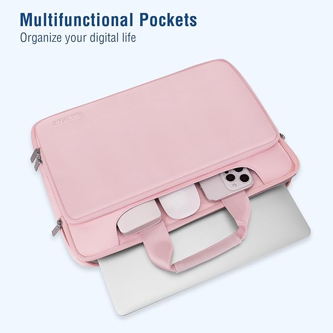MOSISO 360 Protective Laptop Case 13.3 inch, 13-13.3 inch Laptop Sleeve Compatible with MacBook Neo/Air 13.6/Pro 13/Pro 14, HP Dell ASUS Lenovo, Computer Bag with Front Raised Pocket & Belt, Pink