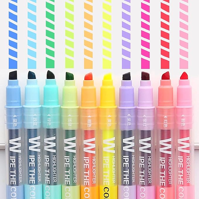 YOOUSOO Erasable Highlighters, Bible Highlighters No Bleed, Dual Tip Pastel Erasable Highlighter Assorted Colors, Color Tip & Eraser Tip Highlighter Markers for Bibles Journaling School Supplies