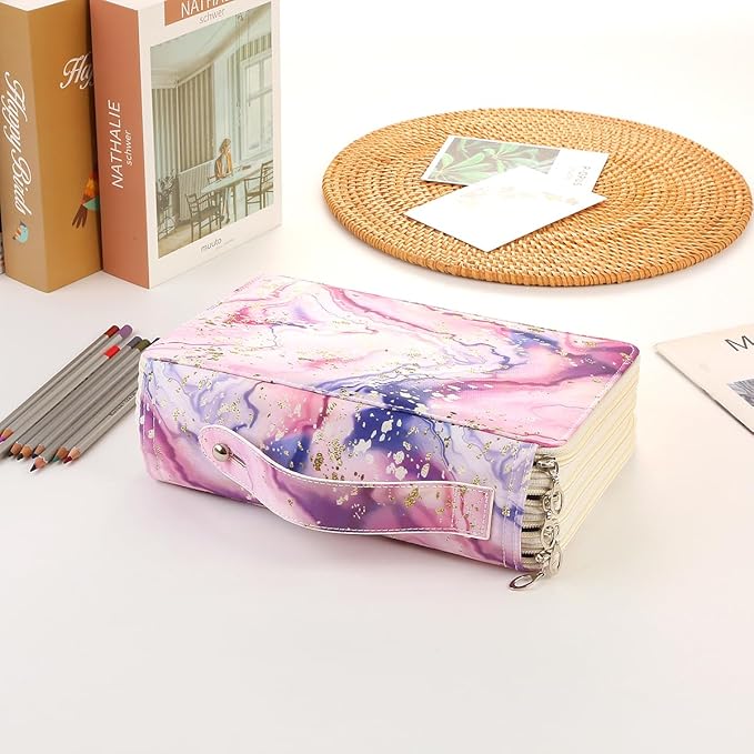 Portable Colored 200 Slots Pencil case Organizer with Printing Pattern for Watercolor Pens, Pencil Case Organizer for Artist