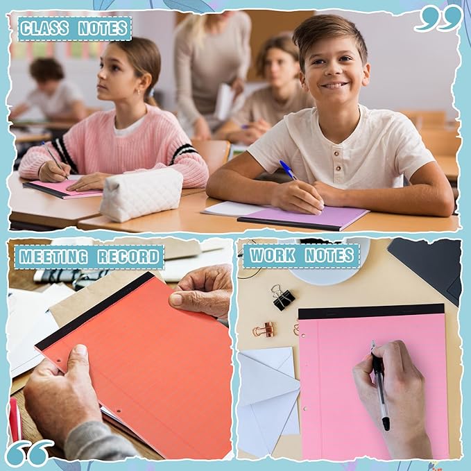 Fuutreo 12 Pcs 8.5'' x 11'' Colored Legal Pad Wide Ruled Loose Leaf Paper 3 Hole Punched Landscape Pads 50 Sheets Per Notepad Assorted Color Pastel Writing Pad Filler Paper for college(Vivid Color)