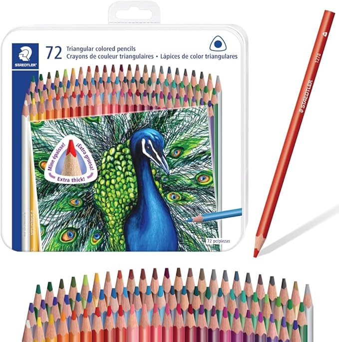 STAEDTLER Colored Pencils Set 6-Pack (6 Sets of 72 pcs) - Ergonomic Triangular Barrel, Smooth 4mm Lines, Wood - 72 Vibrant Colors in Tin, for Artists & Students, 432 Count