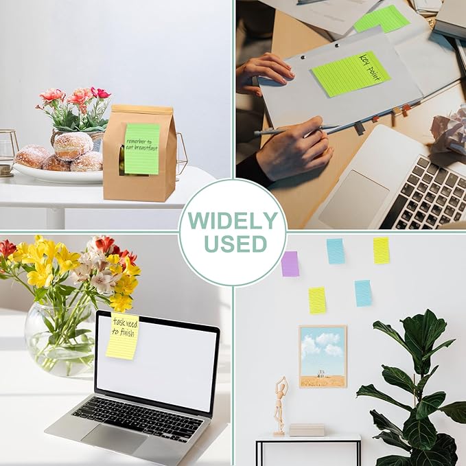 24 Pack Lined Sticky Notes 4X6 in, Self Sticky Note Pads with Lines, Large Sticky Note Memo Pad for Office, Home, School, Meeting, 50 Sheets/pad, Light Color