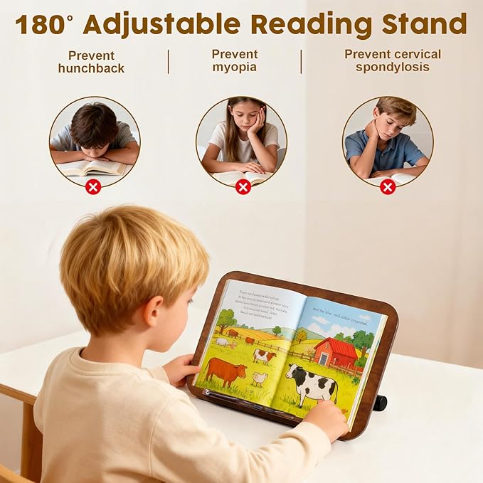 2 in 1 Dual-use Music Stand & Desktop Book Stand, Adjustable Height 16.5"-51", 100% Solid Wood Laptop Floor Stand Book Holder with Elastic Page Clips for Cookbooks, Sheet Music (Black Walnut)