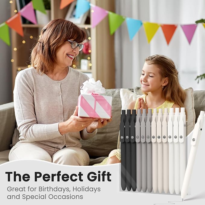 Sooez Gel Pens, 12 Pcs 0.7mm Black Ink Pens, Quick Dry Medium Point | Smooth Writing Pens, Retractable Cute Pens for Journaling Note Taking, Fancy Pen Set Gifts for School Office Women