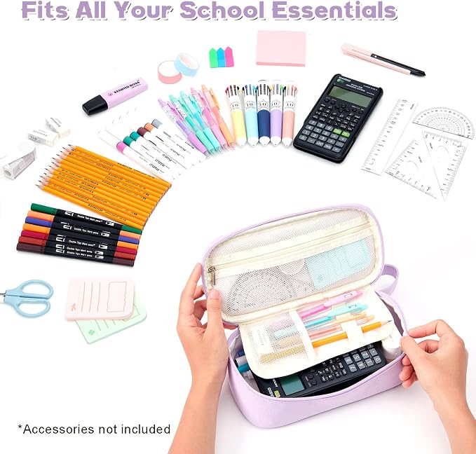 Pencil Case Pouch, Large Capacity Pen Bag Organizer, Cute Aesthetic Pencil Box for Girls Boys Kids, Back to School Supplies, Teacher Supplies Classroom Essentials, Purple