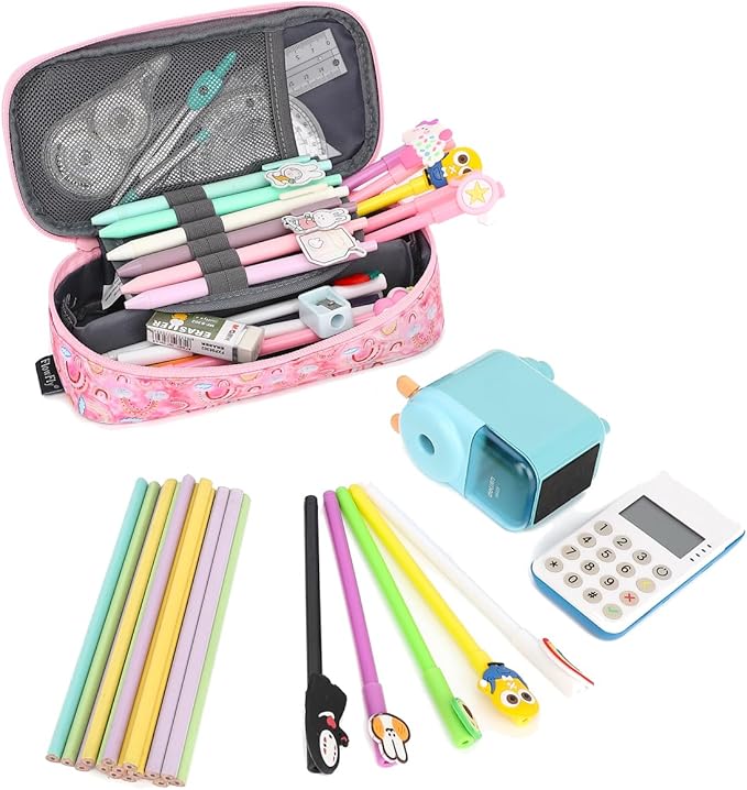 FlowFly Large Capacity Pencil Case for Kids, Boys & Girls – Zippered Multi-Functional Pen Pouch, Soft & Portable Pencil Bag for School, Teens, Students, Rainbow