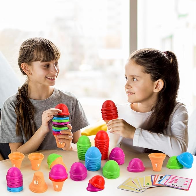 Ice Cream Counting and Color Sorting Stacking Toys for Kids Boys Girls Age 3-5,Montessori Preschool Kindergarten Learning Activities Fine Motor Skill Toys, Number Math Games Learning Toy Gifts