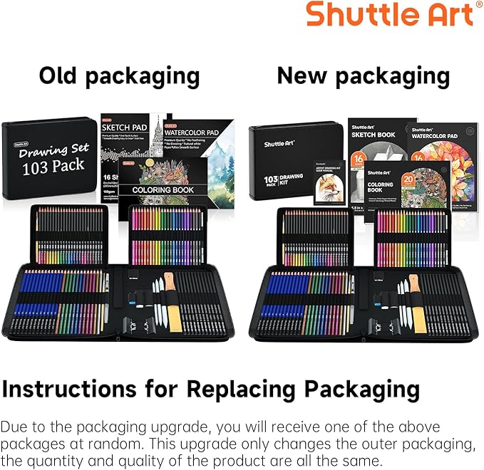 Shuttle Art 103 PCS Drawing Kit, Professional Drawing Supplies with Sketch, Charcoal, Colored, Graphite, Pastel Pencils & Sticks, Complete Drawing Tools and Paper Pads in Zipper Case for Artists&Kids