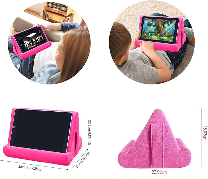 2pcs Multi-Angle Tablet Holder Cushion Stand with Net Pocket & Black Color Phone Stands Upgraded Tablet Pad Support for Phone,Pad,Books (Pink)