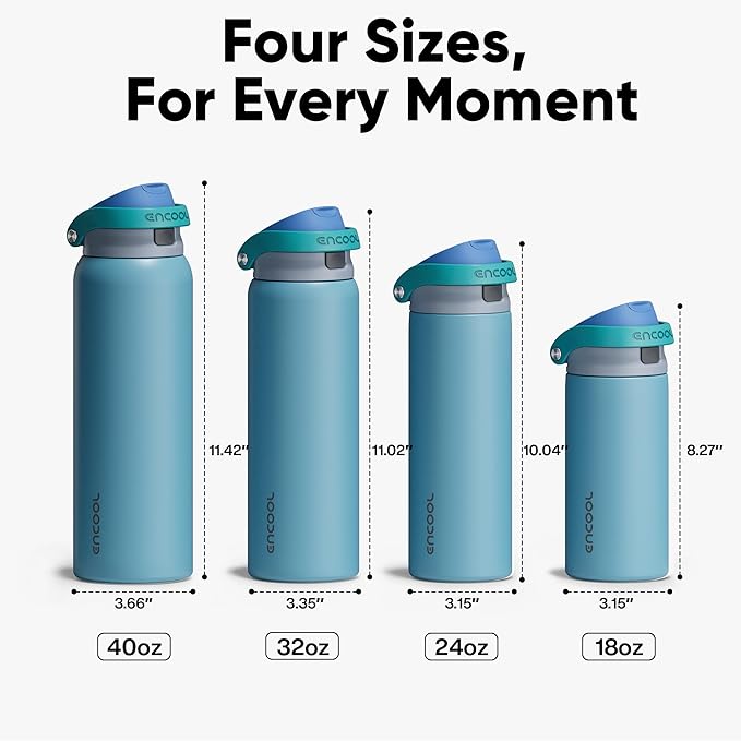 ENCOOL Leakproof Insulated Water Bottle with Straw Dual-Sip Water Bottle Bag-Safe Design for Work, Commute & Gym – Keeps Drinks Cold All Day, 32 oz, Teal Blue