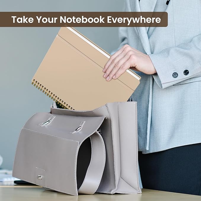 Taja Spiral Lined Notebook, 8.5"x11" Notebooks for Work, Large A4 Journal for Women & Men, College Ruled Journaling Notebook for Writing, Plastic Cover Spiral Journal, Khaki
