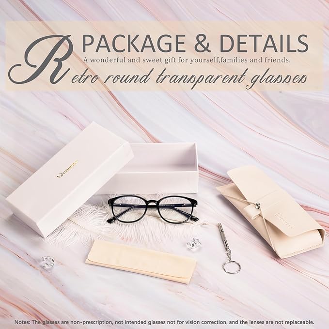 FONHCOO Stylish Blue Light Glasses Women Men Eyeglasses, TR90 Fashion Round Transparent Eye Glasses (Shiny Black)