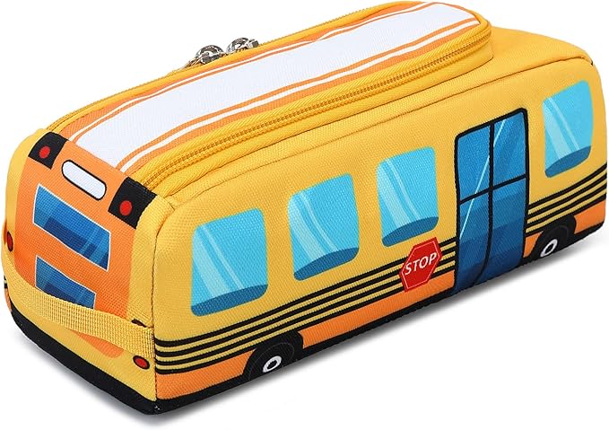 LEDAOU Cute Pencil Case for Kids Girls Boys Pencil Pouch kawaii Pen Pencil Box Bag Holder for School Students (Yellow School Bus)