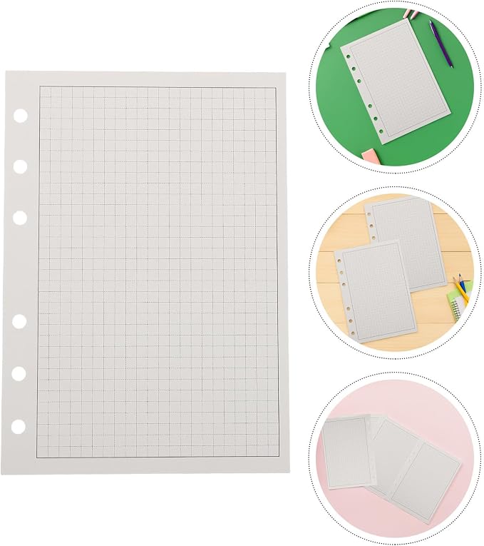 100pcs Loose Leaf Grid Paper Refill Ring Binders Reinforced Thick Planner Filler Pages with Punch for Journals Daily Planning School Projects and Office Organization