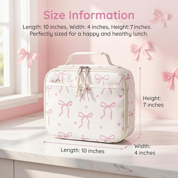 LOIDOU Backpack for Teen Girls Bookbags School Backpack with Lunch Box 2 in 1 School Bags Set (Bow Tie Beige)