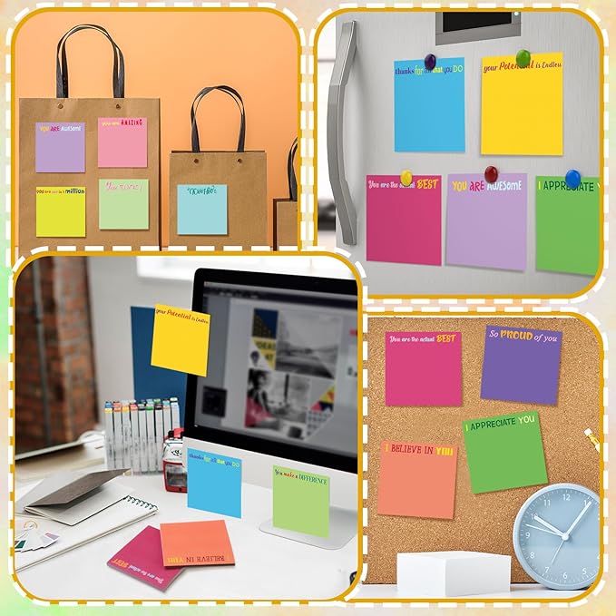 Yinder 24 Pcs Inspirational Sticky Notes Cute Motivational Sticky Notes Pad End of Year Employee Appreciation Gifts Bulk for Teacher Nurse Coworkers Office Supplies 3 x 3'' (Thank You,Classic Color)