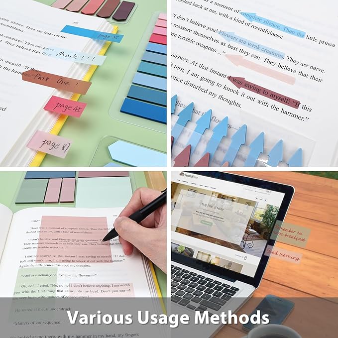 1100 Sheets Transparent Sticky Notes, Clear Book Tabs and See Through Arrow Page Markers, Writable Annotation Index Flags Tapes for School Office Supplies (Vintage)