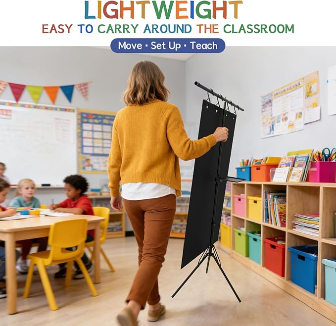 Pocket Chart Stand with Standard Pocket Chart, Height Adjustable Tripod Anchor Holder up to 62.99", 4 Anti-Drop S-Hooks, Teacher Supply Tray for Classroom & Homeschool