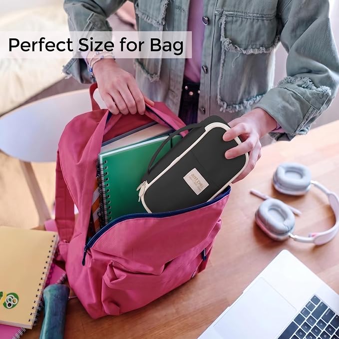 SKYDUE Black Pencil Case for Girls & Boys – Large Capacity Zippered Pencil Pouch with Multi-Compartment, Aesthetic Pencil Bag for School & Office Supplies