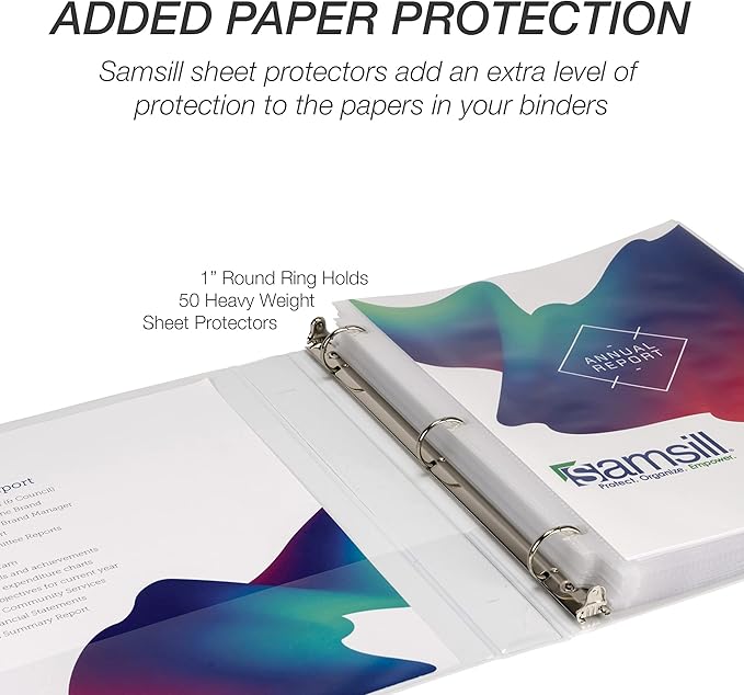 Samsill 1 Inch 3 Ring Binders, Economy Round Ring, Clear View Cover, 200 Sheet Capacity - for School, Home, Office - Assorted, 4 Pack