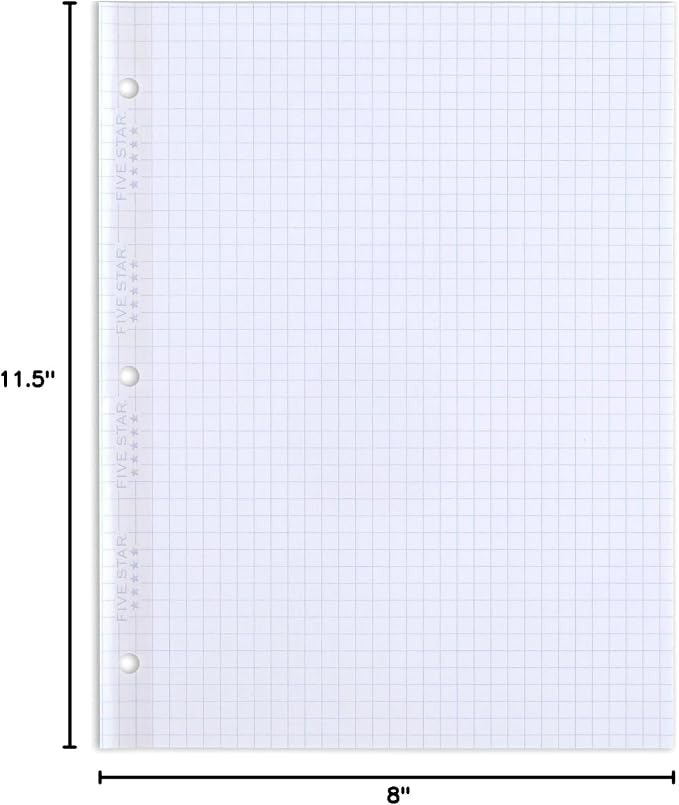 Five Star Reinforced Insertable Graph Ruled Notebook Paper, 6 Pack, White, 8.5 x 11, 75 Sheets per Pack
