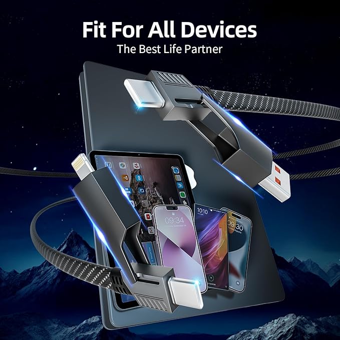 USB C Cable, 240W MAX 4 in 1 Charging Cable 5FT with E-Mark Chip, Fast Charging USB A/C to C/Lightning Cable for iPhone 17/16/15/14/13 Series, Pad/Android/Tablets/Car and More, iPhone Charger Cord