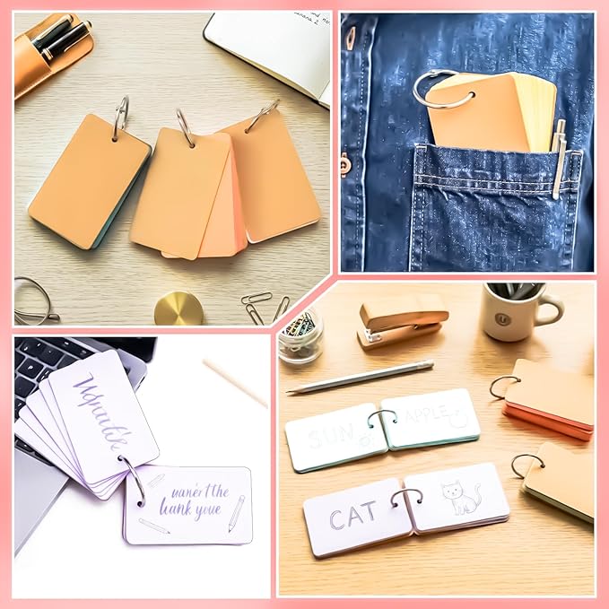 300 PCS Flash Cards 2 x 3 Inch Index Cards with Ring,Portable Blank Note Card Flashcards,Mini Blank Flash Cards Colorful Note Pad 2 x 3 Index Study Notecards for School Office Supply