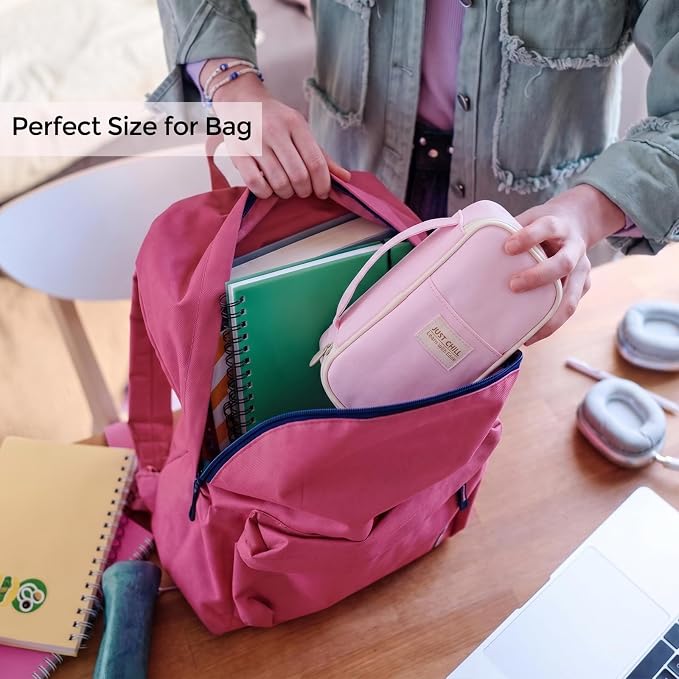 SKYDUE Pink Pencil Case for Girls – Large Capacity Zippered Pencil Pouch with Multi-Compartment, Aesthetic Pencil Bag for School & Office Supplies