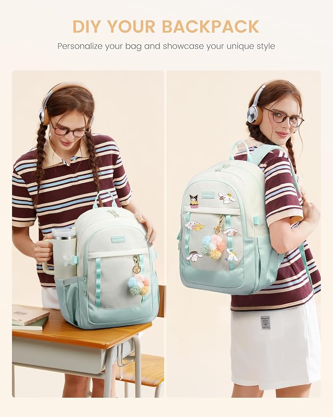 LOVEVOOK School Backpack for Teen Girl, Cute Student Bookbag Fits 15.6 Inch Laptop, Back to School Backpack Purse for Teenagers, Casual Daypack Kid Back Pack Travel Bag, Gift