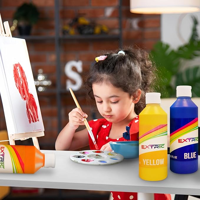 EXTRIC Washable Paint for Kids - 6 Bold Colors x 8 oz Bottles (48 fl oz Total) Non-Toxic Easy Clean Tempera Kid Paint Rich Pigment Paints for Toddlers, Classroom & Arts and Crafts