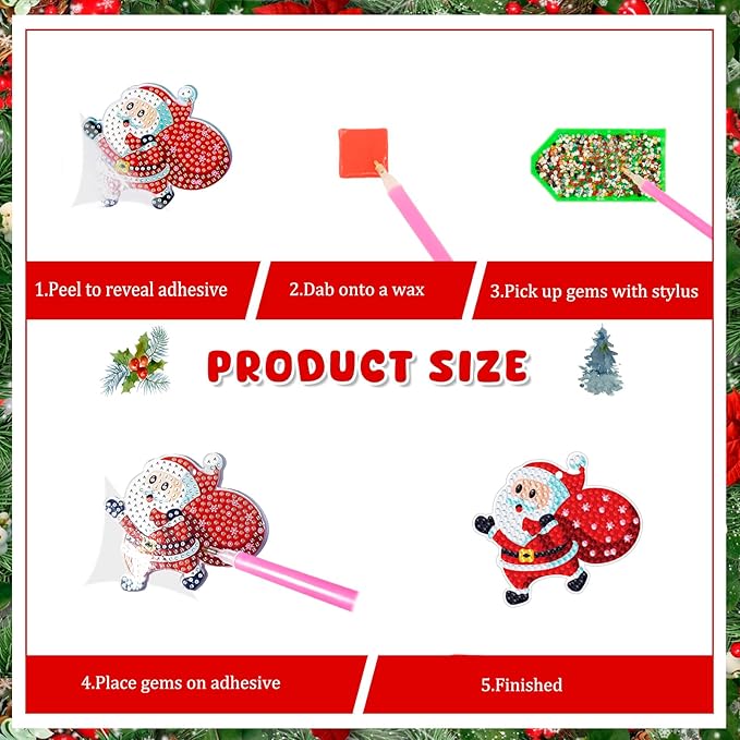 12 Pieces Christmas Diamond Art Keychains Kits- Christmas Crafts for Adults - Arts and Crafts - Make Your Own Diamond Ornaments Painting Gift for Family Decor