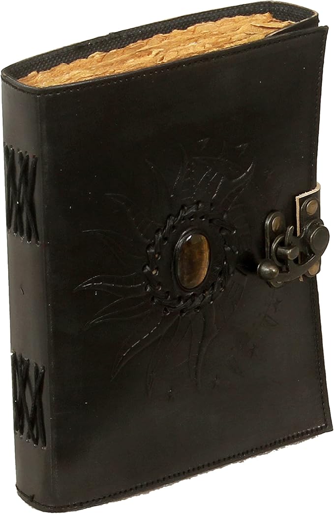 Leather Sun and Moon Stone Tiger 8X6 Inch Leather Journal for Women Leather Journal for Men Leather Sketchbook Leather Blank book Unlined Deckle Edge Paper Leather Journal Notebook Diary (black)