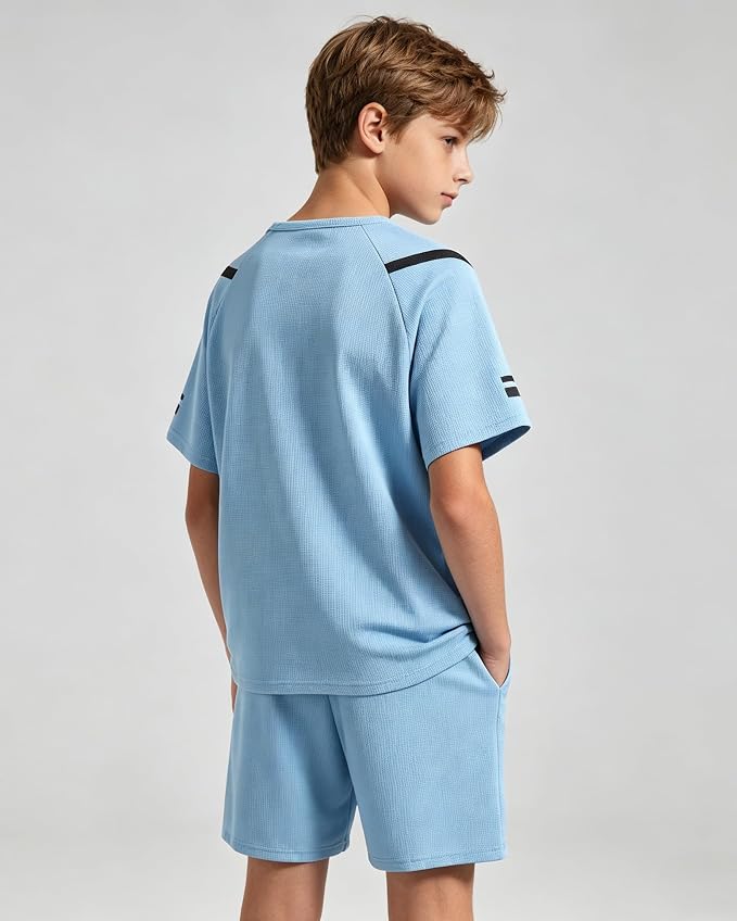 Cakaner Tween Boys Clothes Summer Simple Print T-Shirt And Shorts Set 2 Pieces Teen Trendy Outfits Size 7-14 Year