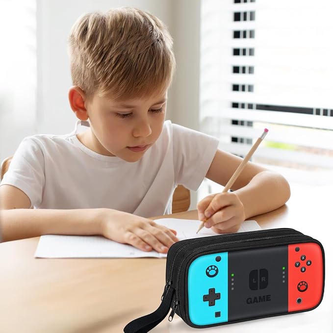 Gamer Pencil Case for Boys, Large Boys Pencil Pouch for Kids Teens School, Big Capacity Pen Box Pen Bag Organizer with 2 Compartments & Zipper