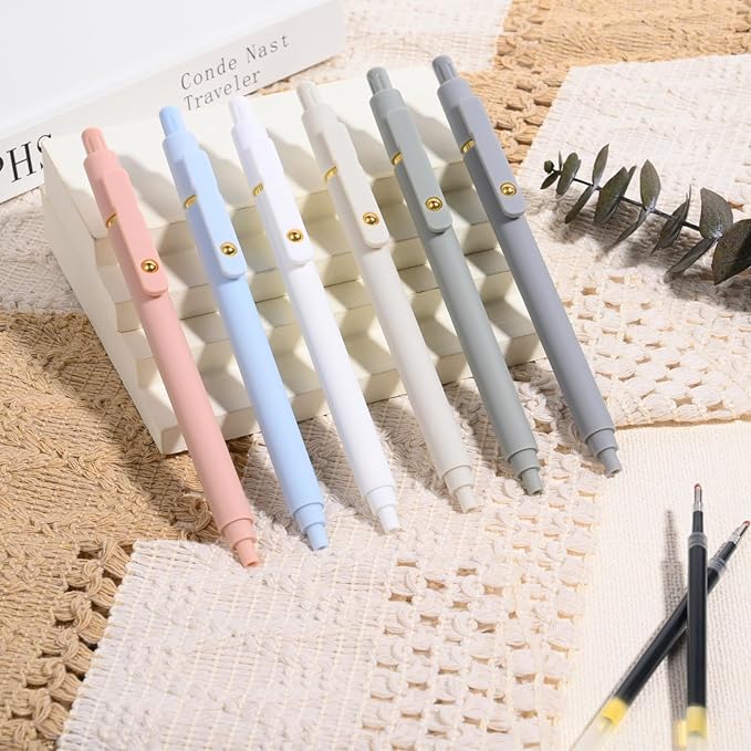Gel Pens, 6 Pack 0.7mm Fine Point Black Ink Pens with 6 Refills, Quick Dry & No Smear, Smooth Writing Pens for Journaling, School, Office Supplies, Gifts for Women and Men