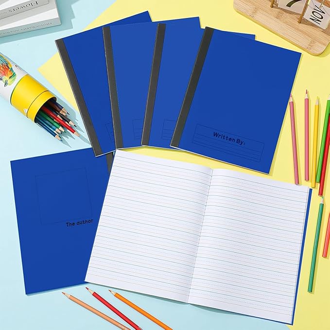 Henoyso 6 Pcs Primary Composition Notebook K-2, Wide Ruled 9.75" x 7.5" Journals, 60 Pages, Writing & Handwriting Practice for Kindergarten, 1st & 2nd Grade, Back to School Supplies (Blue)