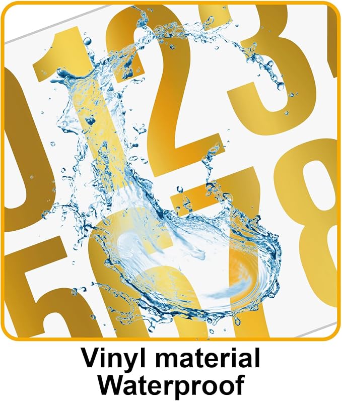 Vinyl Number Stickers 4 Inch, 6 Sheets Decorative Number Decals for Mailboxes, Wedding Decorations, Event Signs, Party Displays and Personalized DIY Projects (Gold)