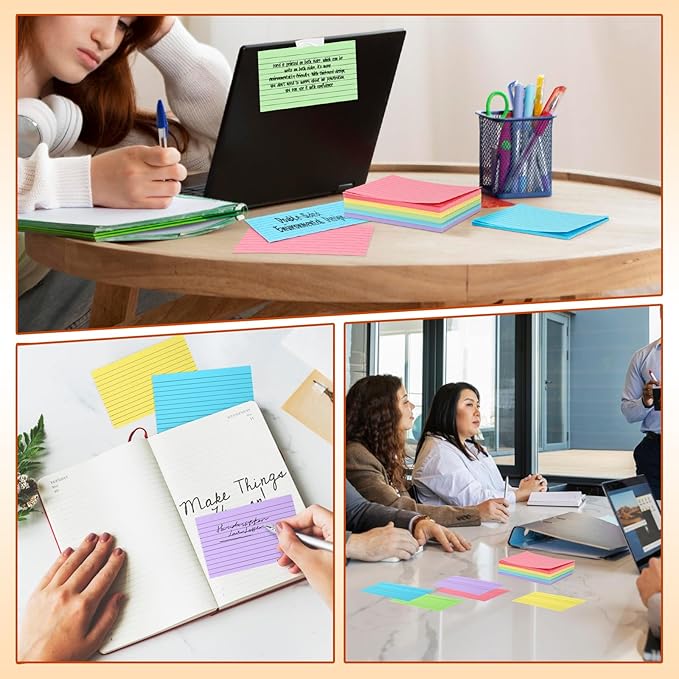 Tecmisse 3x5 Index Cards Colored, 120 PCS Ruled NoteC ards, Lined Flashcards, Colorful Flash Cards for Studying, Heavy Notecards for Office and School