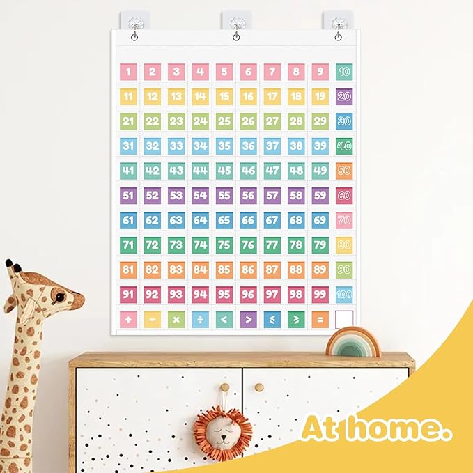 Hundred Pocket Chart, Hundreds Chart with 139 Number Cards Counting Pocket Chart Number Chart 1-100 for Kids for Wall Classroom Counting Organizer for Teacher Kids Classroom Home(White)